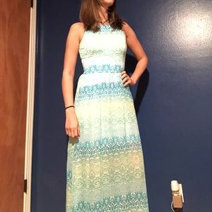 Floor length teal sun dress
